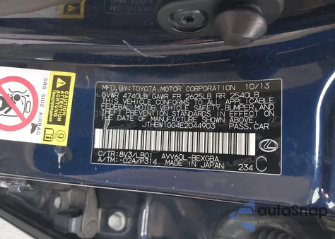 2014 Lexus Es 300H from USA, damaged, VIN JTHBW1GG4E2044903